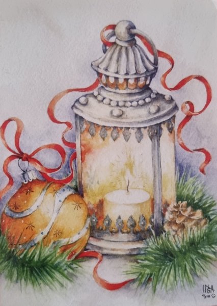 Новогодний фонарик акварель