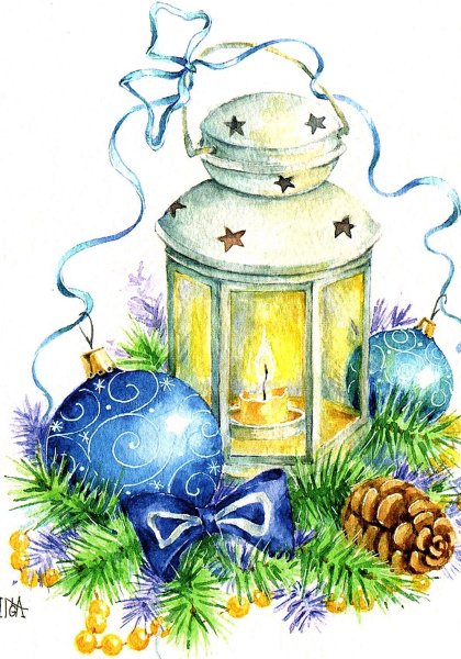 Новогодний фонарик акварель