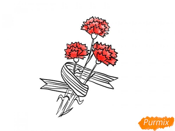 Букет гвоздик с георгиевской лентой