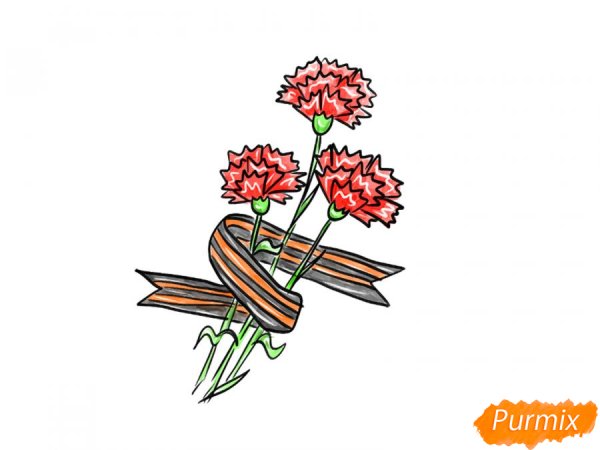 Гвоздика с георгиевской лентой рисунок