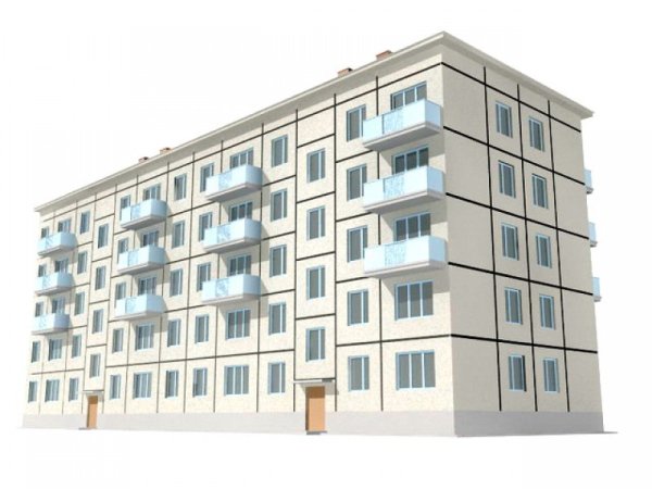 Пятиэтажка на белом фоне