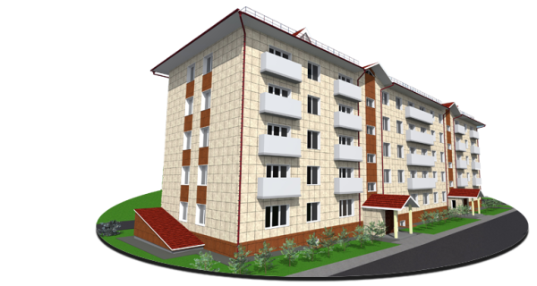 Пятиэтажка на белом фоне