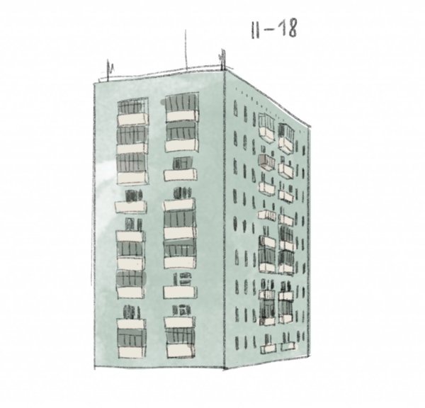 Девятиэтажный дом спереди и сбоку