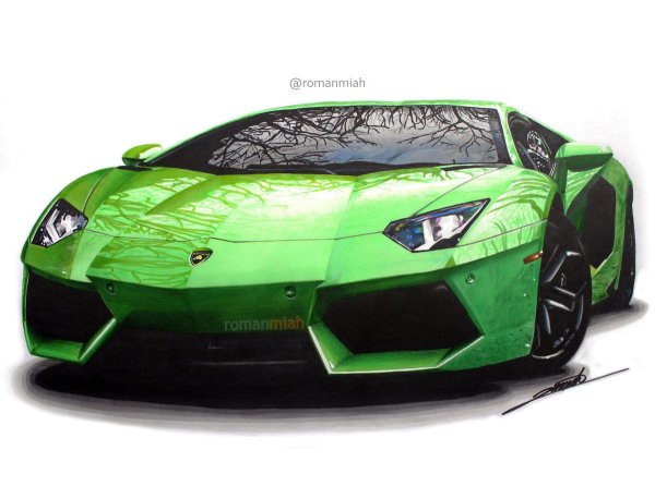 Lamborghini Aventador сбоку рисунок