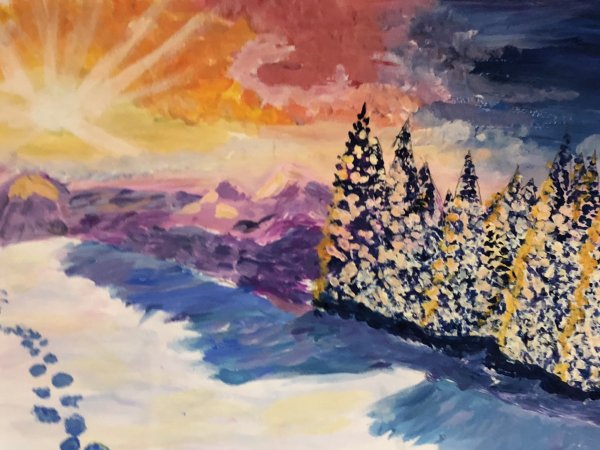 Рисунки на тему зимний закат