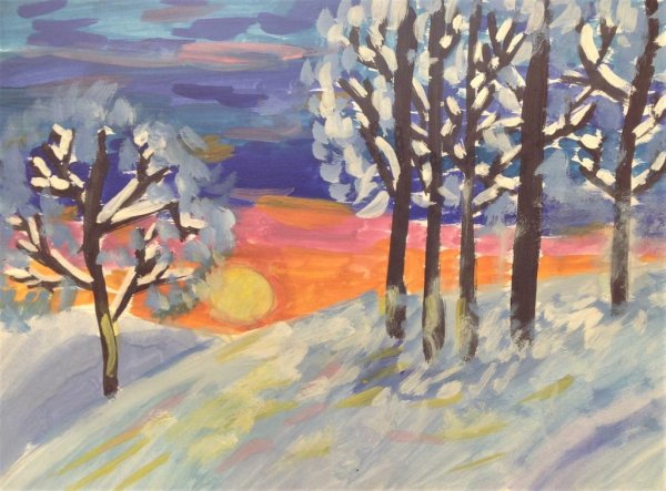 Зимний закат рисунок