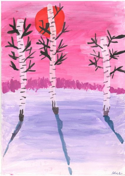 Зимний закат рисование