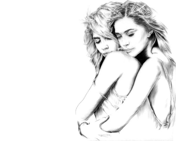 Две девушки рисунок карандашом