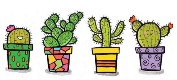 Кактус в горшке рисунок