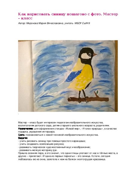 Синичка рисунок пошагово