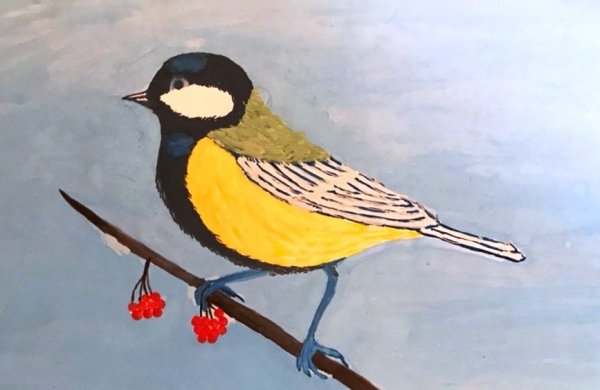 Поэтапное рисование птицы на ветке