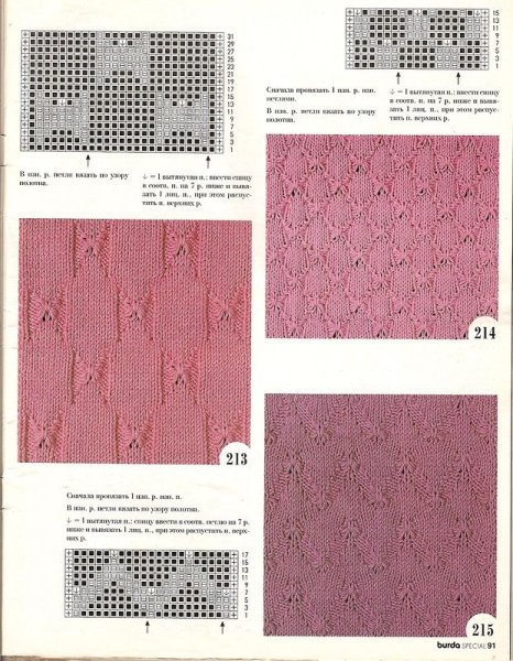 Схемы вязания спицами узоров с описанием лицевых и изнаночных петель