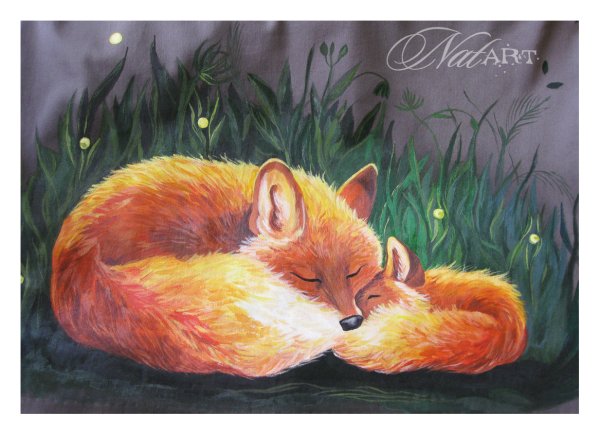 Лиса спит с лисятами