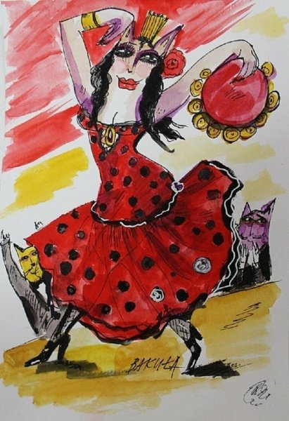 Акварель танец фламенко Испания