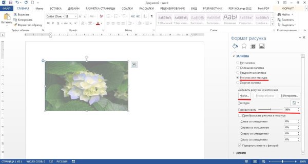 Прозрачность рисунка в Ворде