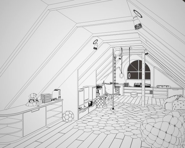 Набросок мансардной комнаты