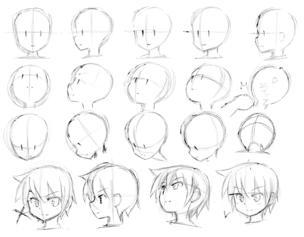Рисовка головы аниме