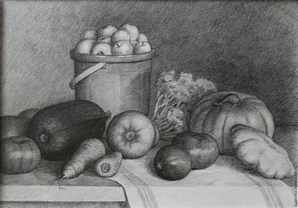 Натюрморт с фруктами карандашом