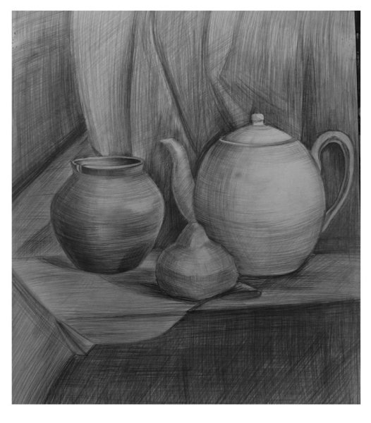Натюрморт из трёх предметов карандашом