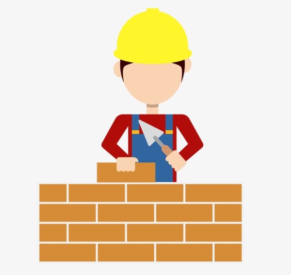 Каменщик на белом фоне