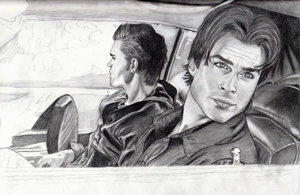 Дневники вампира Деймон и Елена рисунки