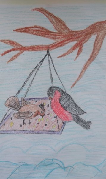 Рисунок на тему Птичья столовая
