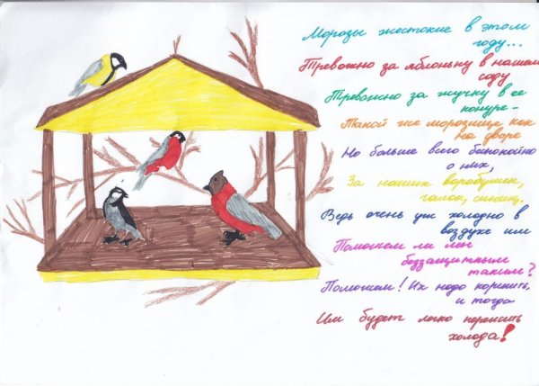 Рисунки на тему Птичья столовая для детей