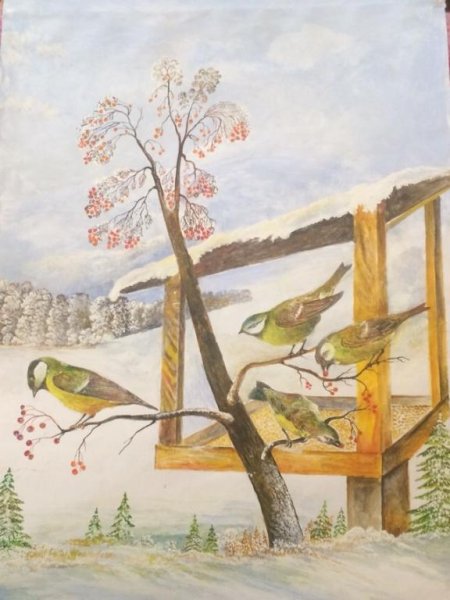 Птичья столовая рисунок