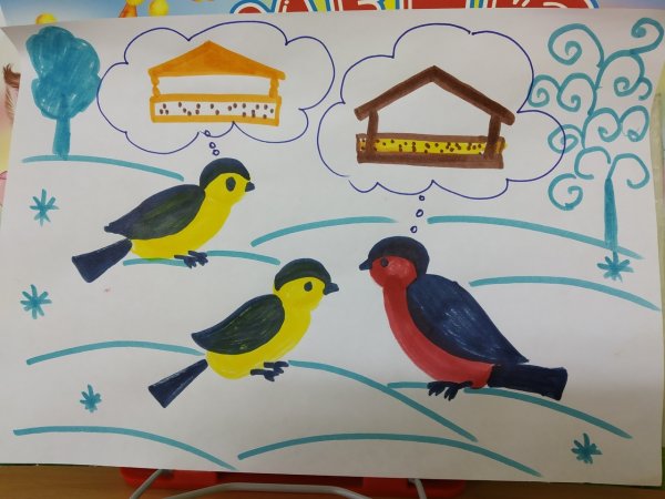 Рисование птицы на кормушке