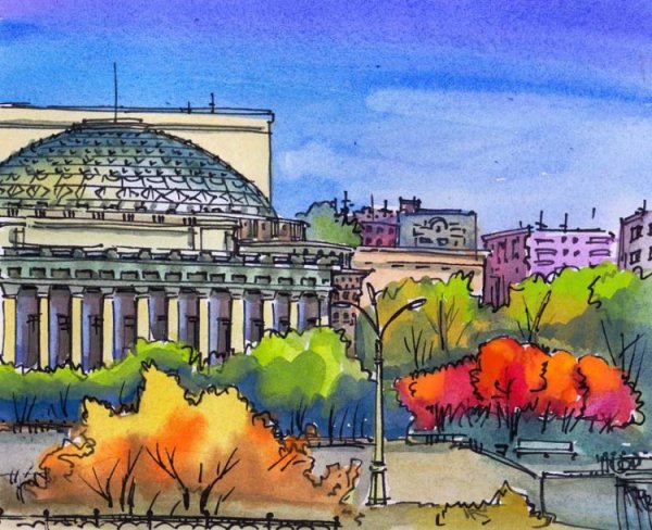 Театр оперы и балета Новосибирск рисунок