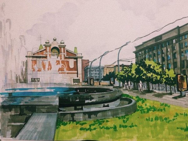 Новосибирск оперный акварелью
