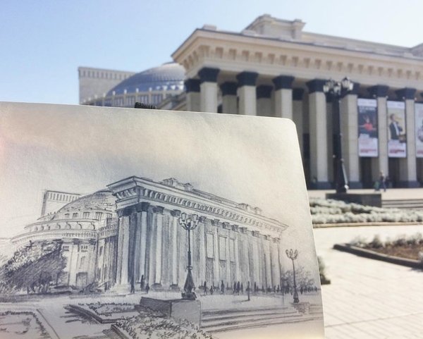 Театр оперы и балета Новосибирск рисунок