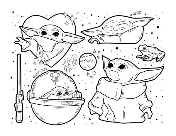 Раскраска Звездные войны йода бейби