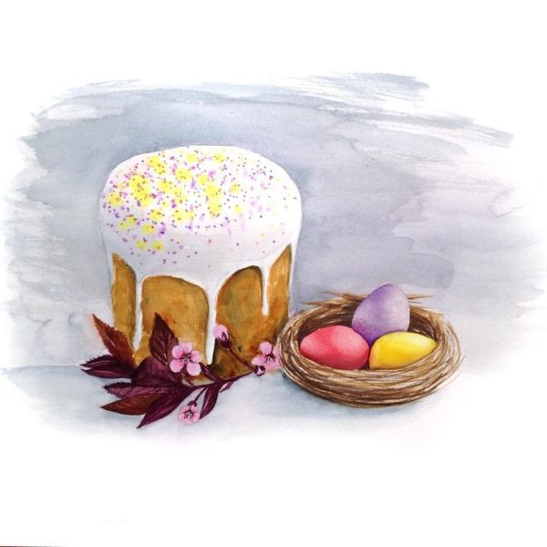 Кулич акварель