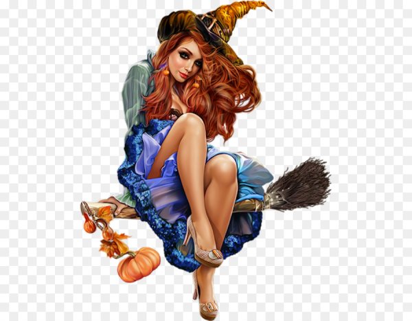 Рыжая девушка на метле