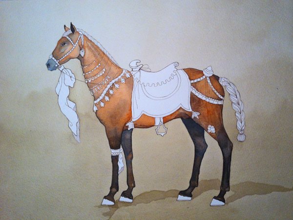 Деревянная лошадь гуашь