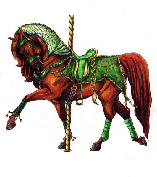 Зелёная деревянная лошадь арт