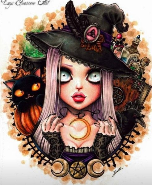 Хэллоуин ведьмочка акварелью