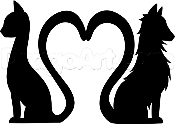 Кошка и собака контур