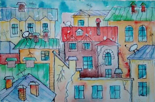 Рисование городских домов