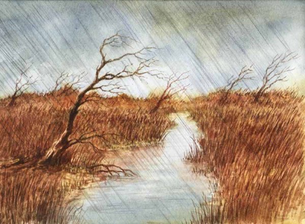 Пейзаж цветными карандашами