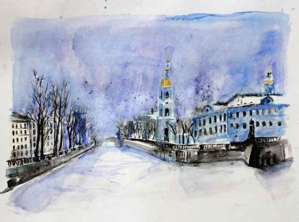 Зимний Питер акварель