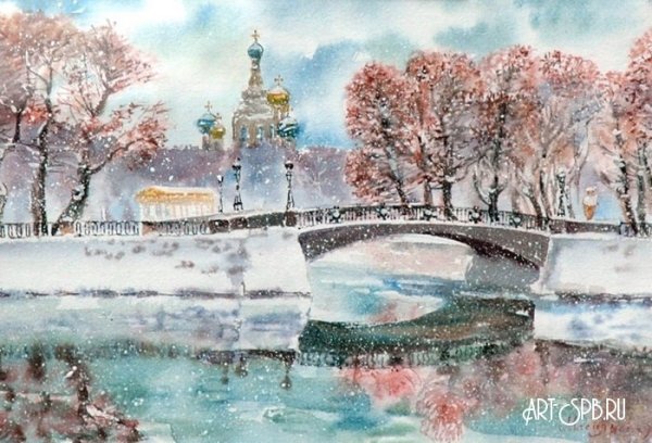 Зимний Петербург акварель