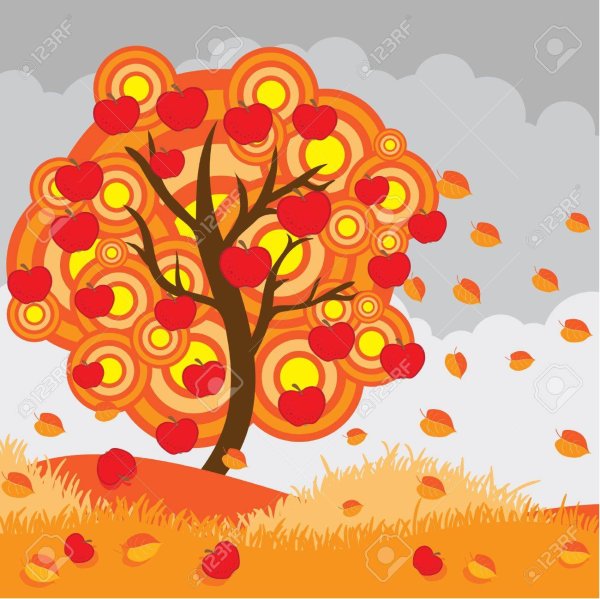 Яблоня осенью для детей