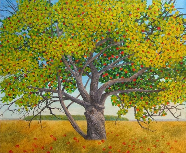 Как нарисовать яблоню осенью