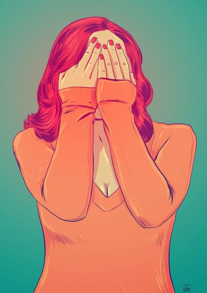 Девушка стесняется арт