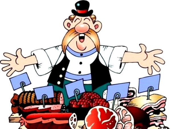 Продавец за прилавком карикатура