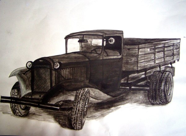 Грузовой автомобиль карандашом