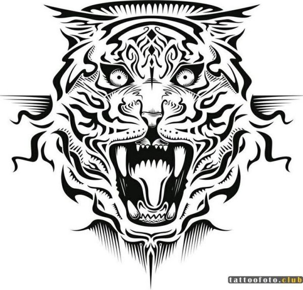 Тату оскал тигра и Льва