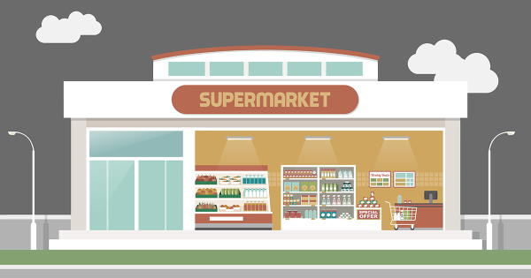 Иллюстрация здание магазин продуктовый